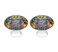 Jubonexis Stained Glass Cute Spooky Chicken Mummy Round Drawer Cabinet Knobs Handles with Screws,2 Pcs, Drawer Dresser Knob Pulls Decor for Wardrobe Cupboard Home Office Kitchen