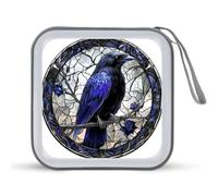 Jubonexis Stained Glass Dark Blue Raven Gothic CD Case DVD Storage Case Portable
