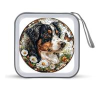Jubonexis Stained Glass Dog White Flower CD Case DVD Storage Case Portable