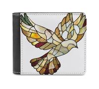 Jubonexis Stained Glass Dove Simple Soft PU Leather Bifold Wallet, Coin Purse Credit Pass Case, Durable Card-Holder Slim Billfold for Men Woman Money Storage
