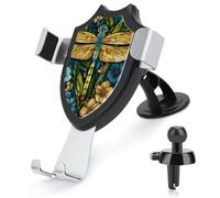 Jubonexis Stained Glass Dragonfly with Flowers Car Phone Holder Mount Triangle Clip Base Air Vent Cell Phone Car Mount Automotive Accessories for 4-6 Inches Cell Smartphones