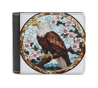 Jubonexis Stained Glass Eagle on Branch Flower Soft PU Leather Bifold Wallet, Coin Purse Credit Pass Case, Durable Card-Holder Slim Billfold for Men Woman Money Storage