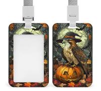 Jubonexis Stained Glass Eagle Witch on Pumpkin ID Badge Holder Retractable Clip Card Holder Card Protector Name Badge Name Tag for Work Office Doctor Nurse