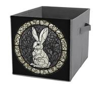 Jubonexis Stained Glass Easter Bunny Black And White Cube Storage Bins Storage Cubes Foldable Decorative Fabric Storage Baskets Home Organizers with Handles for Shelves,Closet, 27x27 CM