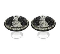 Jubonexis Stained Glass Easter Bunny Black and White Round Drawer Cabinet Knobs Handles with Screws,2 Pcs, Drawer Dresser Knob Pulls Decor for Wardrobe Cupboard Home Office Kitchen