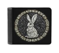 Jubonexis Stained Glass Easter Bunny Black and White Soft PU Leather Bifold Wallet, Coin Purse Credit Pass Case, Durable Card-Holder Slim Billfold for Men Woman Money Storage