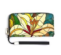 Jubonexis Stained Glass Easter Lily Green Grass PU Leather Clutch Long Bifold Wallet, Coin Purse Credit Pass Case, Durable Card-Holder Money Storage for Women Men