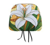 Jubonexis Stained Glass Easter Lily Printed Car Headrest Cover,2 Pieces, Elastic Comfort Head Rest Cover for Women Men, Universal Fits Most Cars Van SUV Truck, Car Interior Decor Accessories