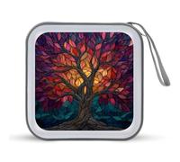 Jubonexis Stained Glass Effect Tree of Life CD Case DVD Storage Case Portable for Car Home Travel