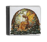 Jubonexis Stained Glass Fairy Flowers in The Forest Soft PU Leather Bifold Wallet, Coin Purse Credit Pass Case, Durable Card-Holder Slim Billfold for Men Woman Money Storage