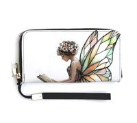 Jubonexis Stained Glass Fairy Reading Books PU Leather Clutch Long Bifold Wallet, Coin Purse Credit Pass Case, Durable Card-Holder Money Storage for Women Men