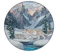 Jubonexis Stained Glass Fantasy Majestic Snow Leopard Large Round Carpet Area Rug Mat Modern Non Slip Circular Rugs 36inch(90cm)