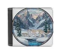 Jubonexis Stained Glass Fantasy Majestic Snow Leopard Soft PU Leather Bifold Wallet, Coin Purse Credit Pass Case, Durable Card-Holder Slim Billfold for Men Woman Money Storage