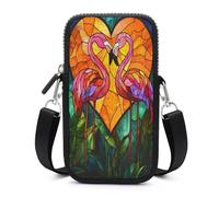 Jubonexis Stained Glass Flamingo Pair Heart-shaped Pose Crossbody Mobile Phone Bag Smartphone Bag With Adjustable Strap