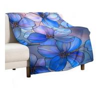 Jubonexis Stained Glass Floral Blue Purple Flowers Anti Pilling Throw Blankets Cozy Durable Blanket for Bedroom Living Rooms Couch Sofa Bed 50"x60"