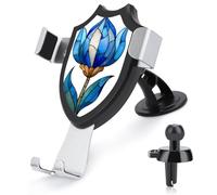 Jubonexis Stained Glass Flower Blue Car Phone Holder Mount Triangle Clip Base Air Vent Cell Phone Car Mount Automotive Accessories for 4-6 Inches Cell Smartphones
