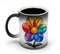 Jubonexis Stained Glass Flower Color Changing Mugs Heat Changing Ceramic Coffee Mug Novelty Funny Tea Water Cup 11OZ
