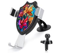 Jubonexis Stained Glass Flower Floral Car Phone Holder Mount Triangle Clip Base Air Vent Cell Phone Car Mount Automotive Accessories for 4-6 Inches Cell Smartphones