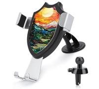 Jubonexis Stained Glass Forest Tree Sunset Car Phone Holder Mount Triangle Clip Base Air Vent Cell Phone Car Mount Automotive Accessories for 4-6 Inches Cell Smartphones