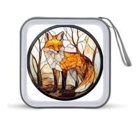Jubonexis Stained Glass Fox in The Forest CD Case DVD Storage Case Portable for Car Home Travel