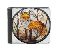 Jubonexis Stained Glass Fox in The Forest Soft PU Leather Bifold Wallet, Coin Purse Credit Pass Case, Durable Card-Holder Slim Billfold for Men Woman Money Storage