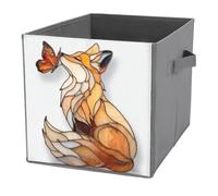 Jubonexis Stained Glass Fox with A Butterfly Cube Storage Bins Storage Cubes Foldable Decorative Fabric Storage Baskets Home Organizers with Handles for Shelves,Closet, 27x27 CM