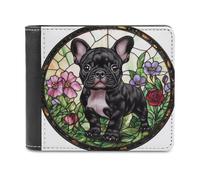Jubonexis Stained Glass French Bulldog Puppy Soft PU Leather Bifold Wallet, Coin Purse Credit Pass Case, Durable Card-Holder Slim Billfold for Men Woman Money Storage
