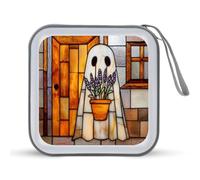 Jubonexis Stained Glass Ghost Lavender Flowers CD Case DVD Storage Case Portable for Car Home Travel
