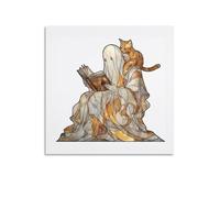 Jubonexis Stained Glass Ghost Reading Book with Cat Canvas Wall Art Poster Painting Aesthetic Picture for Living Room Farmhouse Decor Unframed 16x16inch(40x40cm)