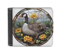 Jubonexis Stained Glass Goose Yellow Flower Soft PU Leather Bifold Wallet, Coin Purse Credit Pass Case, Durable Card-Holder Slim Billfold for Men Woman Money Storage
