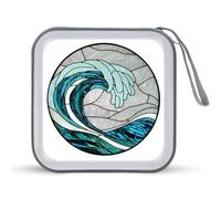 Jubonexis Stained Glass Great Waves CD Case DVD Storage Case Portable for Car Home Travel