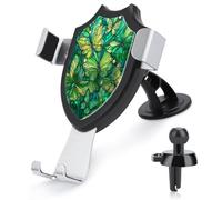 Jubonexis Stained Glass Green Butterflies Car Phone Holder Mount Triangle Clip Base Air Vent Cell Phone Car Mount Automotive Accessories for 4-6 Inches Cell Smartphones