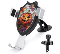Jubonexis Stained Glass Halloween Pumpkin Car Phone Holder Mount Triangle Clip Base Air Vent Cell Phone Car Mount Automotive Accessories for 4-6 Inches Cell Smartphones