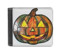 Jubonexis Stained Glass Halloween Pumpkin Soft PU Leather Bifold Wallet, Coin Purse Credit Pass Case, Durable Card-Holder Slim Billfold for Men Woman Money Storage