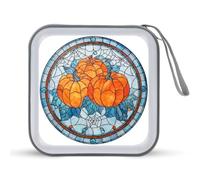 Jubonexis Stained Glass Halloween Pumpkins Spider Webs CD Case DVD Storage Case Portable for Car Home Travel