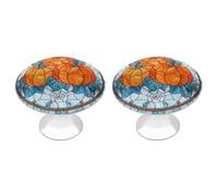 Jubonexis Stained Glass Halloween Pumpkins Spider Webs Round Drawer Cabinet Knobs Handles with Screws,2 Pcs, Drawer Dresser Knob Pulls Decor for Wardrobe Cupboard Home Office Kitchen
