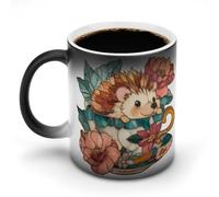 Jubonexis Stained Glass Hedgehog in Vintage Teacup Color Changing Mugs Heat Changing Ceramic Coffee Mug Novelty Funny Tea Water Cup 11OZ