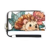 Jubonexis Stained Glass Hedgehog in Vintage Teacup PU Leather Clutch Long Bifold Wallet, Coin Purse Credit Pass Case, Durable Card-Holder Money Storage for Women Men