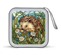 Jubonexis Stained Glass Hedgehog Wildflowers Daisies CD Case DVD Storage Case Portable for Car Home Travel
