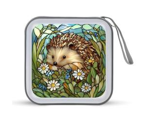 Jubonexis Stained Glass Hedgehog Wildflowers Daisies CD Case DVD Storage Case Portable for Car Home Travel