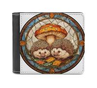 Jubonexis Stained Glass Hedgehogs and A Giant Mushroom Soft PU Leather Bifold Wallet, Coin Purse Credit Pass Case, Durable Card-Holder Slim Billfold for Men Woman Money Storage