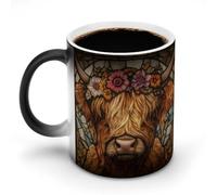Jubonexis Stained Glass Highland Cow Color Changing Mugs Heat Changing Ceramic Coffee Mug Novelty Funny Tea Water Cup 11OZ