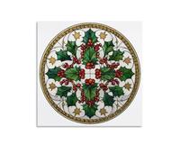 Jubonexis Stained Glass Holly And Mistletoe Mandala Canvas Wall Art Poster Painting Aesthetic Picture for Living Room Farmhouse Decor 16x16inch(40x40cm)