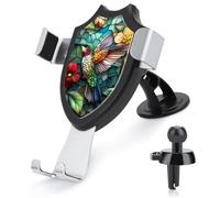 Jubonexis Stained Glass Hummingbird And Flowers Car Phone Holder Mount Triangle Clip Base Air Vent Cell Phone Car Mount Automotive Accessories for 4-6 Inches Cell Smartphones