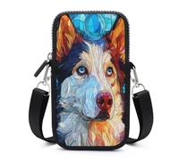 Jubonexis Stained Glass Husky Dog Crossbody Mobile Phone Bag Smartphone Bag With Adjustable Strap