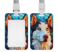 Jubonexis Stained Glass Husky Dog ID Badge Holder Retractable Clip Card Holder Card Protector Name Badge Name Tag for Work Office Doctor Nurse