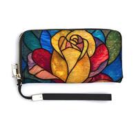Jubonexis Stained Glass Hybrid Tea Rose Yellow PU Leather Clutch Long Bifold Wallet, Coin Purse Credit Pass Case, Durable Card-Holder Money Storage for Women Men