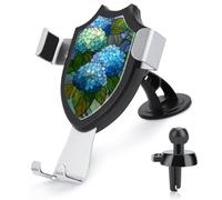 Jubonexis Stained Glass Hydrangeas Pale Blue And Green Car Phone Holder Mount Triangle Clip Base Air Vent Cell Phone Car Mount Automotive Accessories for 4-6 Inches Cell Smartphones