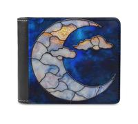 Jubonexis Stained Glass in Moon Shape Soft PU Leather Bifold Wallet, Coin Purse Credit Pass Case, Durable Card-Holder Slim Billfold for Men Woman Money Storage