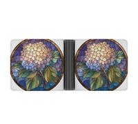 Jubonexis Stained Glass Large Cluster of Hydrangea Blooms Soft PU Leather Bifold Wallet, Coin Purse Credit Pass Case, Durable Card-Holder Slim Billfold for Men Woman Money Storage